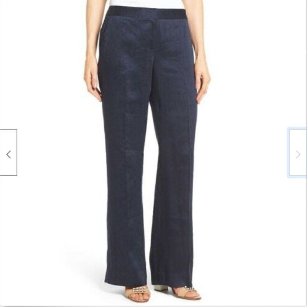 Classiques Entier Women's Linen Blend Trousers 14 Indigo Navy Flare Leg